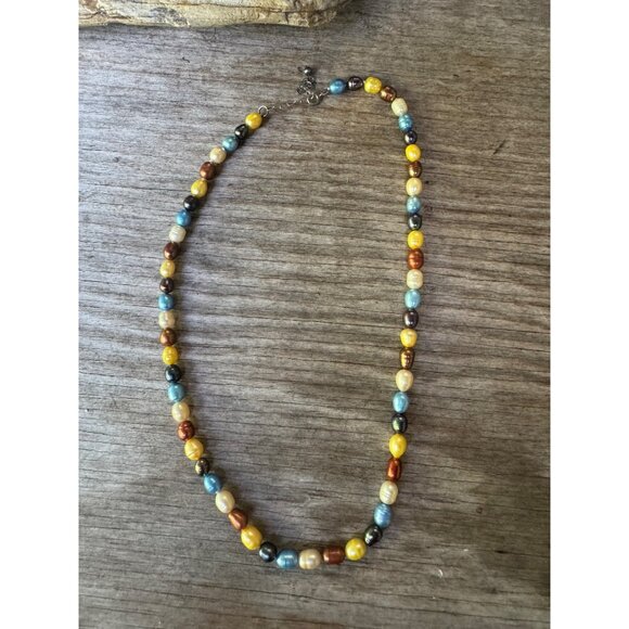 Multicolor Freshwater Pearl Necklace Sterling Silver - Picture 2 of 7